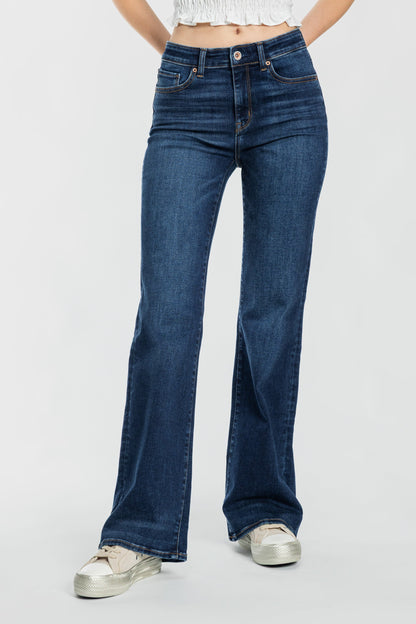 High Rise Slim Wide Leg Jeans with 3D Resin Whisker