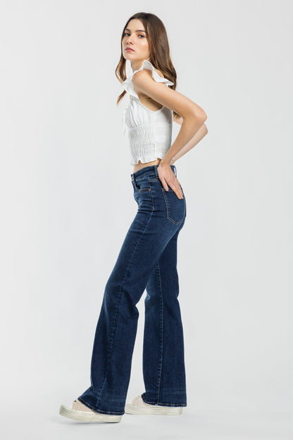 High Rise Slim Wide Leg Jeans with 3D Resin Whisker