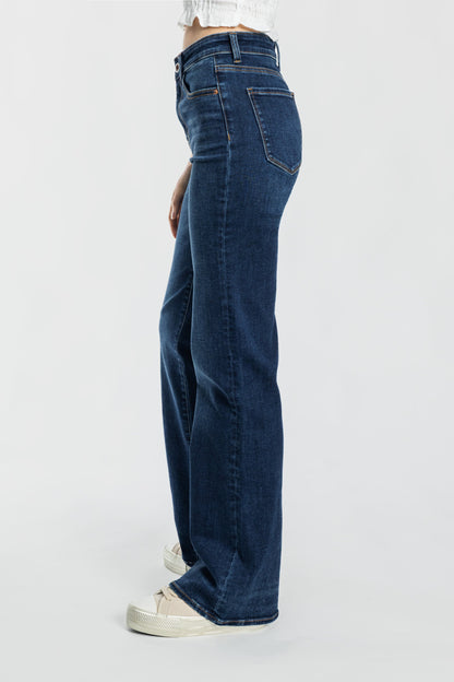 High Rise Slim Wide Leg Jeans with 3D Resin Whisker