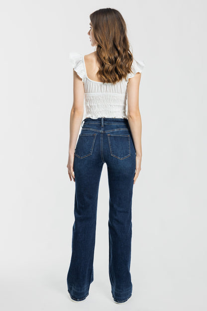 High Rise Slim Wide Leg Jeans with 3D Resin Whisker
