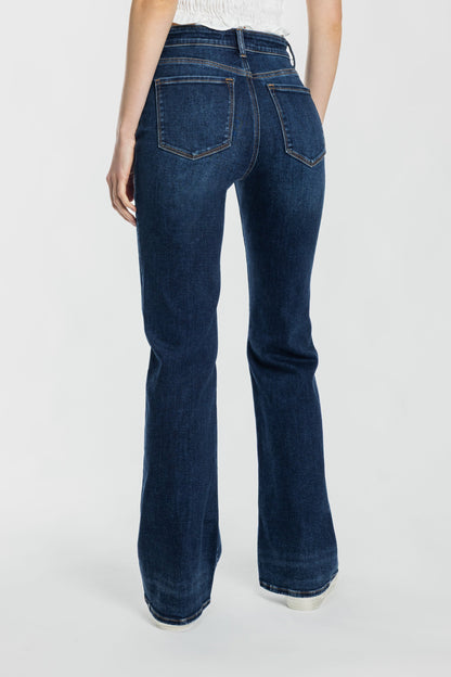 High Rise Slim Wide Leg Jeans with 3D Resin Whisker