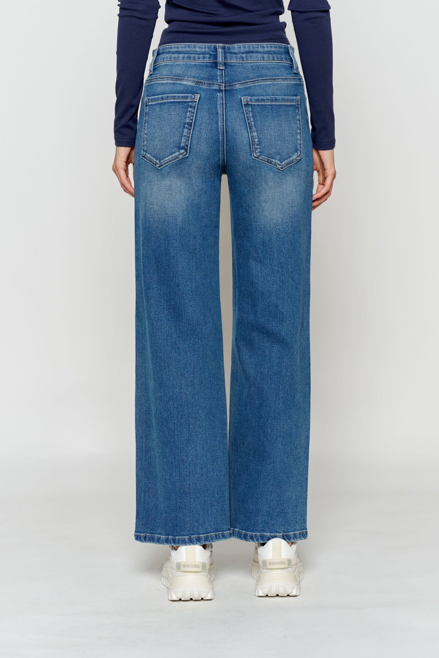 High Rise Ankle Wide Leg Jeans with Rhinestone Embellishments Along Side