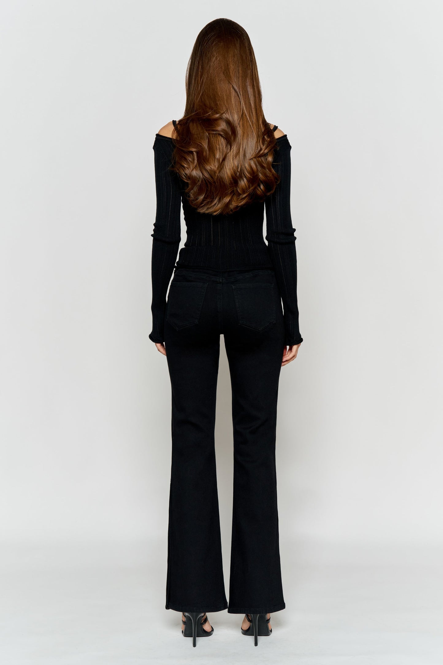 High Rise Slim Wide-Leg Jeans with Side Slit Rhinestone Detail
