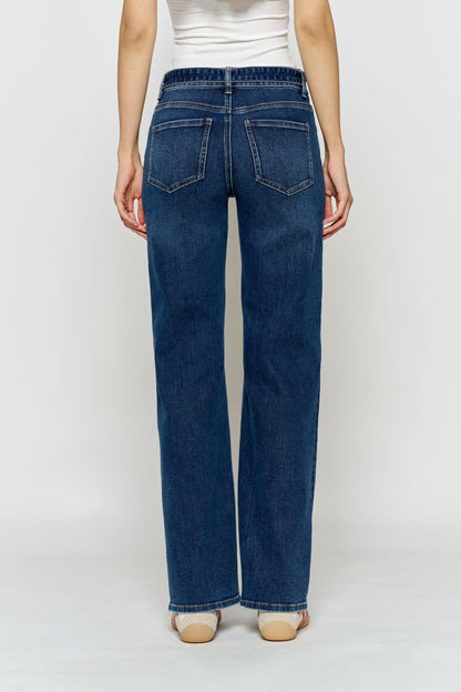 High Rise Belted Wide Leg Jeans with Buckle Closure