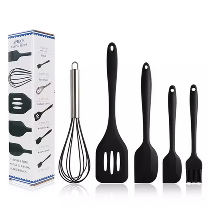 5-Piece Heat Resistant Silicone Kitchen Utensil Set with Whisk