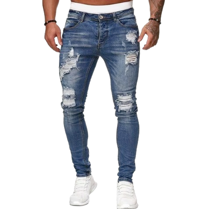 Men’s Distressed Skinny Fit Ripped Denim Jeans