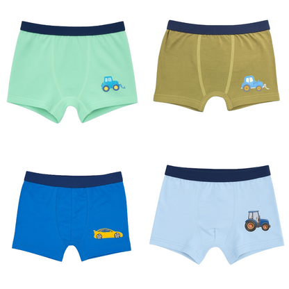 Boys' Cartoon Construction Cotton Boxer Briefs, Assorted Colors (4-Pack)