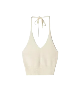 Women’s Knitted Halter Crop Top – Solid Color, Stretch Fit, One Size