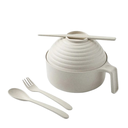 Safe Haven & CO Wheat Straw Instant Noodle Bowl with Lid, Handle, Fork, Spoon & Chopsticks