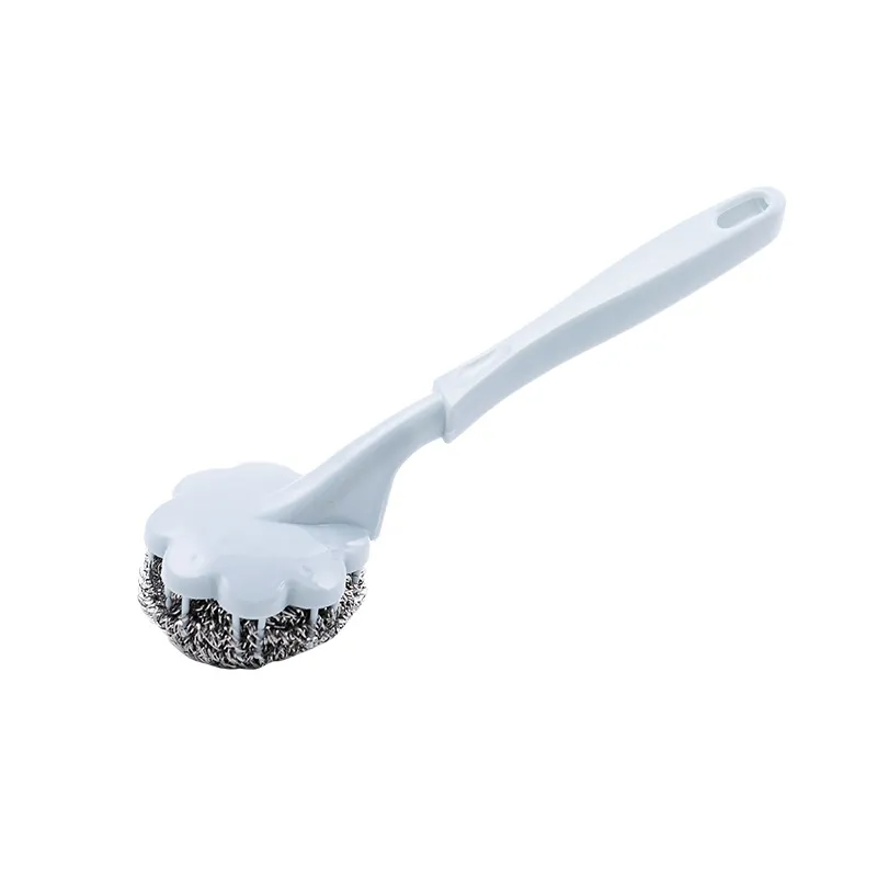 Long Handle Steel Wire Dishwashing Scrubber Brushes – Flower-Shaped Kitchen Cleaning Brush – 3-Pack