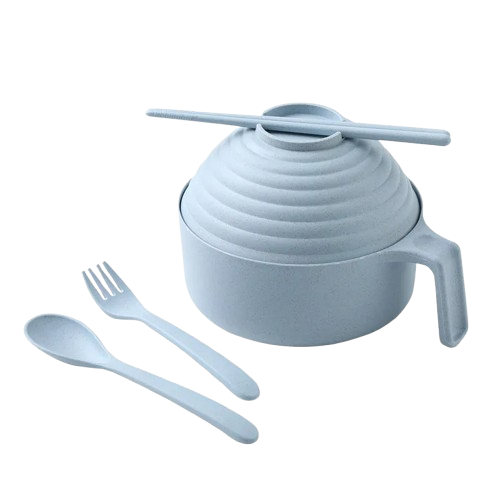 Safe Haven & CO Wheat Straw Instant Noodle Bowl with Lid, Handle, Fork, Spoon & Chopsticks