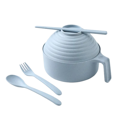 Safe Haven & CO Wheat Straw Instant Noodle Bowl with Lid, Handle, Fork, Spoon & Chopsticks