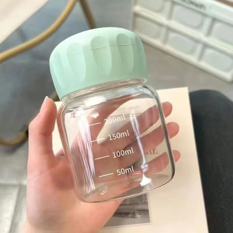 200ml Glass Milk & Shake Cup with Measurement Marks – Leakproof Twist Lid