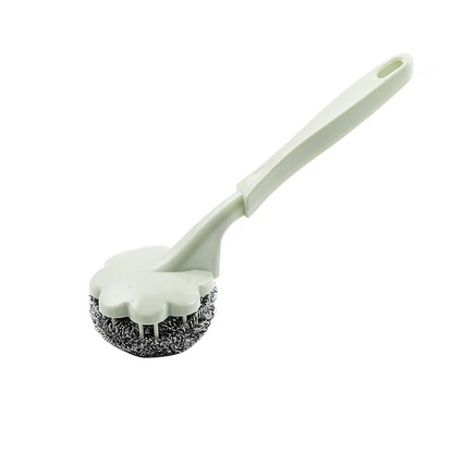 Long Handle Steel Wire Dishwashing Scrubber Brushes – Flower-Shaped Kitchen Cleaning Brush – 3-Pack
