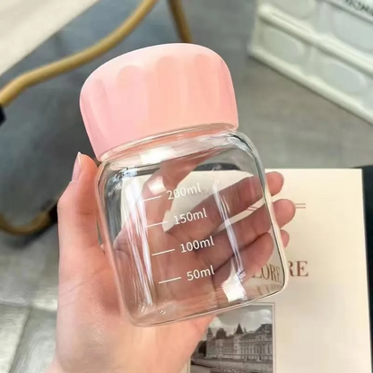 200ml Glass Milk & Shake Cup with Measurement Marks – Leakproof Twist Lid