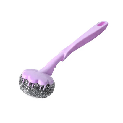 Long Handle Steel Wire Dishwashing Scrubber Brushes – Flower-Shaped Kitchen Cleaning Brush – 3-Pack