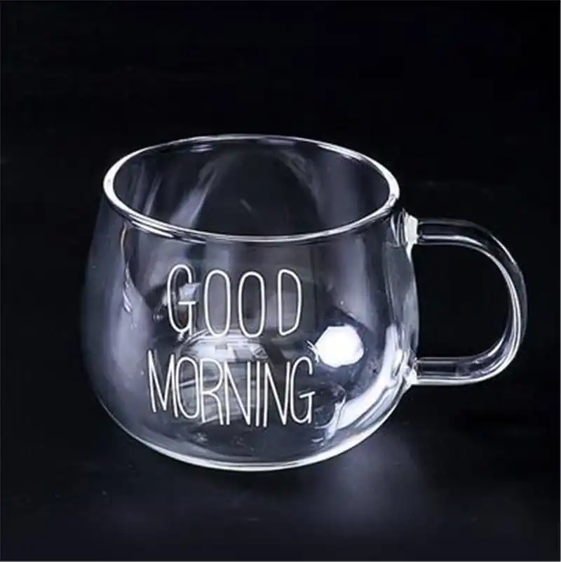 "Good Morning" Pattern Pot Belly Breakfast Mug