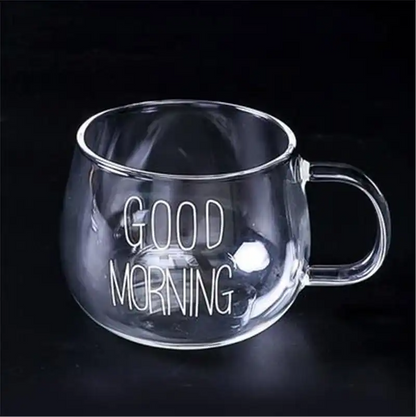 "Good Morning" Pattern Pot Belly Breakfast Mug