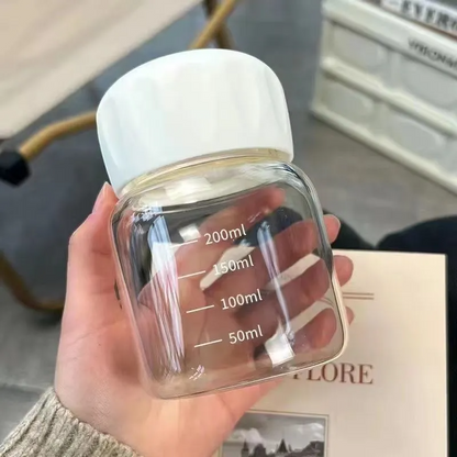 200ml Glass Milk & Shake Cup with Measurement Marks – Leakproof Twist Lid