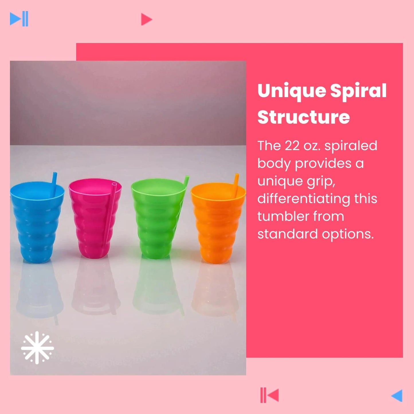 Sip-A-Tumbler – 22 oz. Spiral Cup with Lid and Straw - 4 Pack