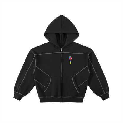 Love Bar Contrast-Stitched Boxy Fleece Zip Hoodie