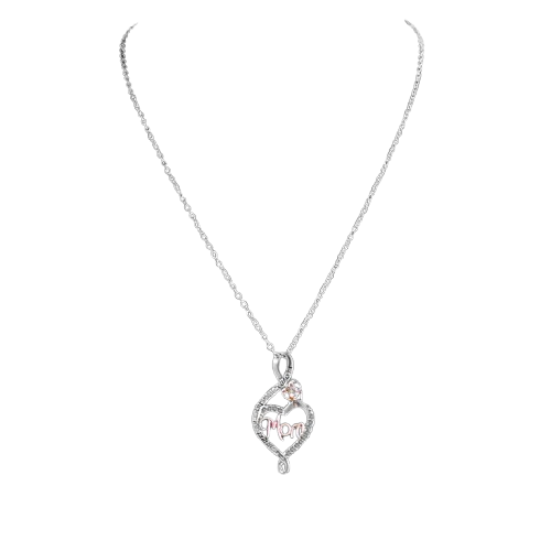 Safe Haven & CO Mom Heart Pendant Necklace – Rhinestone Accent, Silver Tone