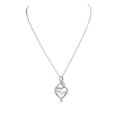 Safe Haven & CO Mom Heart Pendant Necklace – Rhinestone Accent, Silver Tone