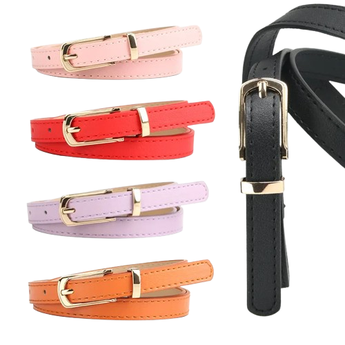 Safe Haven & CO Girl’s Fashion Multicolor Thin Belt with Alloy Pin Buckle – One Size Fits Most 28"-38" Waist