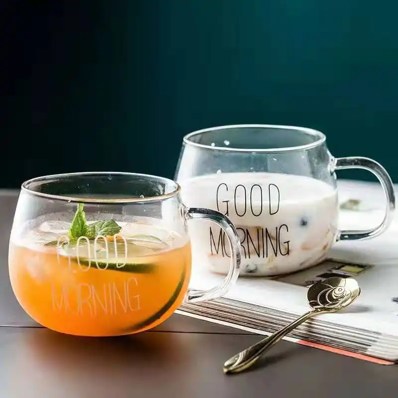"Good Morning" Pattern Pot Belly Breakfast Mug
