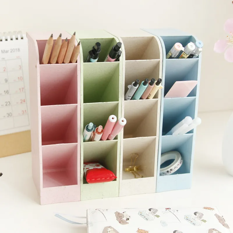 Four-Grid Desktop Pen Holder Organizer – Rectangular Office & School Storage Box