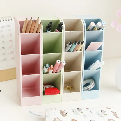 Four-Grid Desktop Pen Holder Organizer – Rectangular Office & School Storage Box