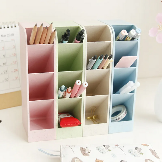 Four-Grid Desktop Pen Holder Organizer – Rectangular Office & School Storage Box