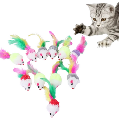 2-Pack Plush Feather Mouse Cat Toy