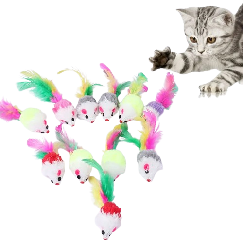 2-Pack Plush Feather Mouse Cat Toy
