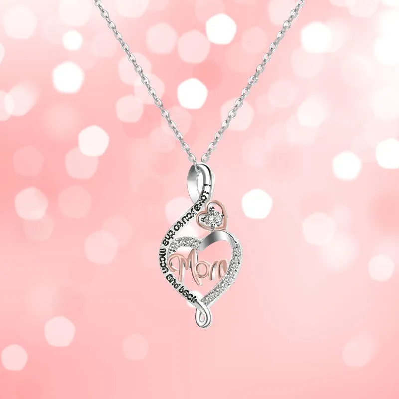 Safe Haven & CO Mom Heart Pendant Necklace – Rhinestone Accent, Silver Tone