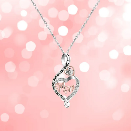 Safe Haven & CO Mom Heart Pendant Necklace – Rhinestone Accent, Silver Tone