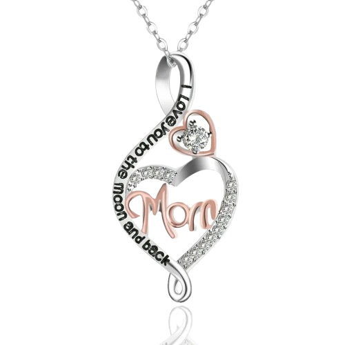 Safe Haven & CO Mom Heart Pendant Necklace – Rhinestone Accent, Silver Tone