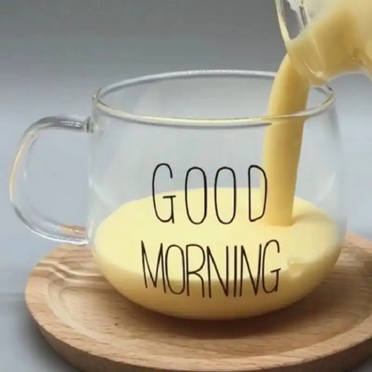 "Good Morning" Pattern Pot Belly Breakfast Mug