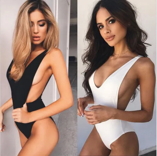 Women’s Deep V-Neck Backless One-Piece Swimsuit