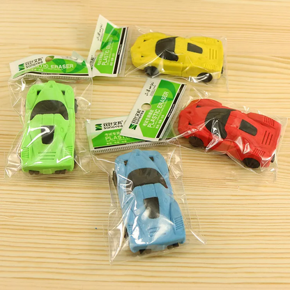 Safe Haven & CO Racing Car Eraser Set – 4-Pack Fun Shaped School Erasers