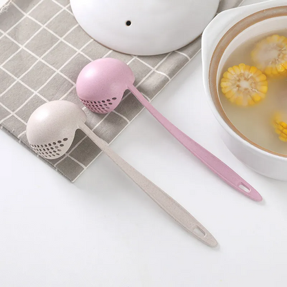 3-Pack Wheat Straw 2-in-1 Soup Ladle & Strainer Spoons – Multi-Purpose Kitchen Serving Utensils