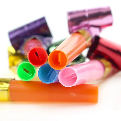 Mini Birthday Party Long Nose Whistles – Colorful Blowing Noisemakers (8-Pack)