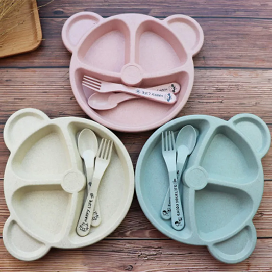 Safe Haven & CO Bear-Shaped Kids Tableware Set with Spoon & Fork