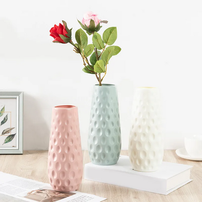 Modern Minimalist Subtle Tree-Bark Light Green, White, Pink Geometric Vases, Set of 3