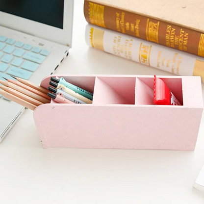 Four-Grid Desktop Pen Holder Organizer – Rectangular Office & School Storage Box