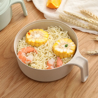 Safe Haven & CO Wheat Straw Instant Noodle Bowl with Lid, Handle, Fork, Spoon & Chopsticks