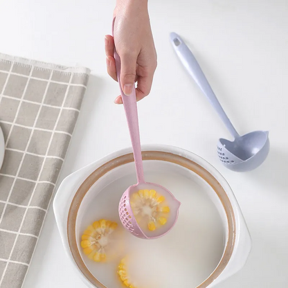 3-Pack Wheat Straw 2-in-1 Soup Ladle & Strainer Spoons – Multi-Purpose Kitchen Serving Utensils