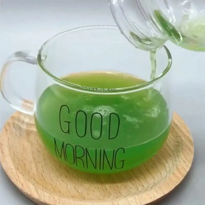 "Good Morning" Pattern Pot Belly Breakfast Mug
