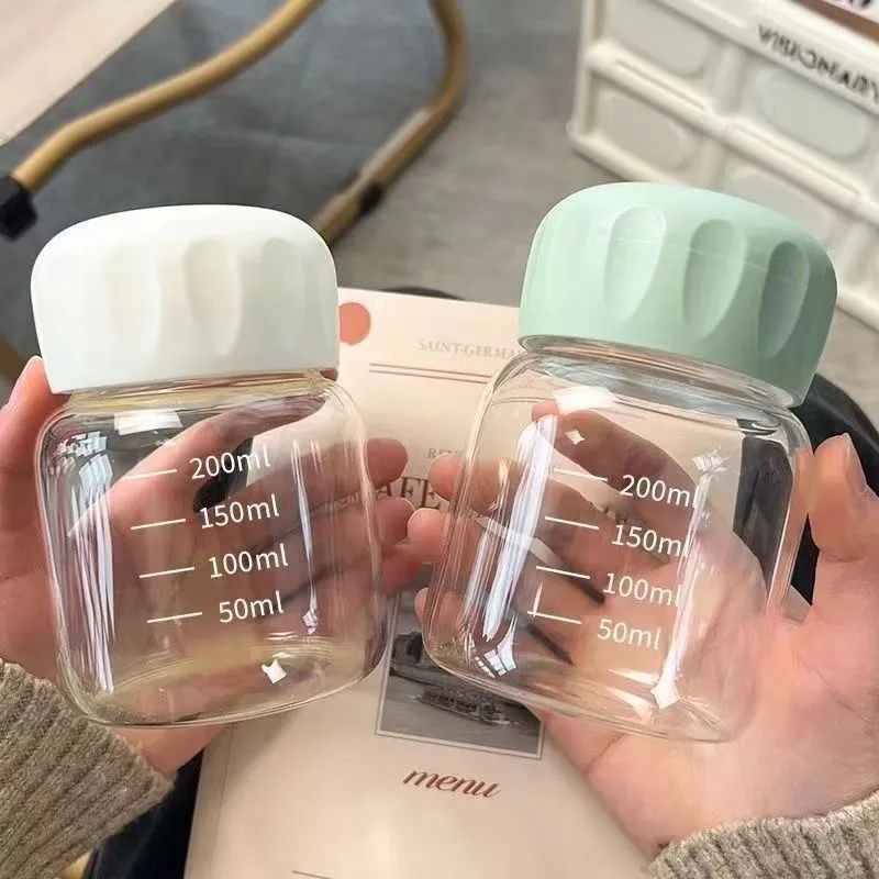 200ml Glass Milk & Shake Cup with Measurement Marks – Leakproof Twist Lid