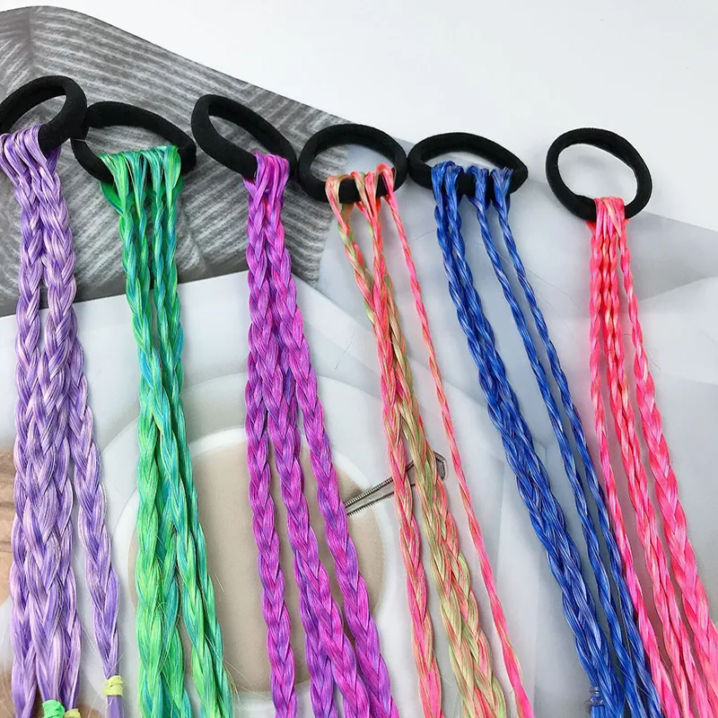 6-Pack Girls Colorful Braided Ponytail Hair Extensions – Elastic Hair Ties with Long Synthetic Braids